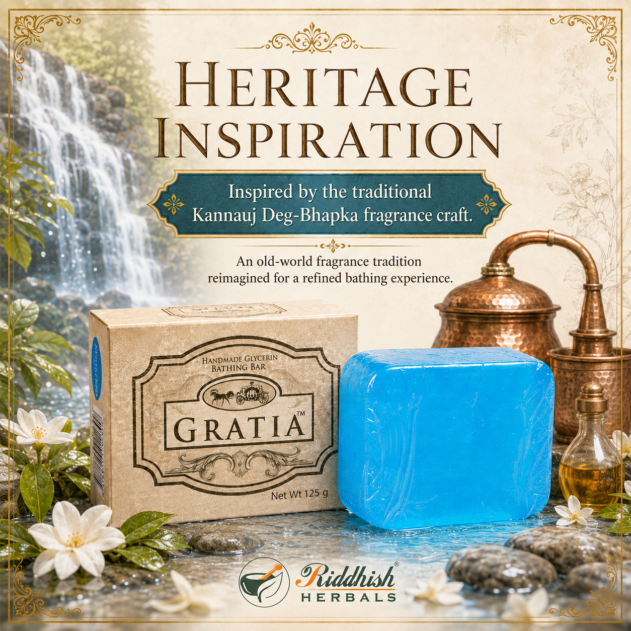 Gratia Handmade Glycerin Soap – Waterfall | Luxury Fresh Aqua Fragrance Bathing Bar (125g)