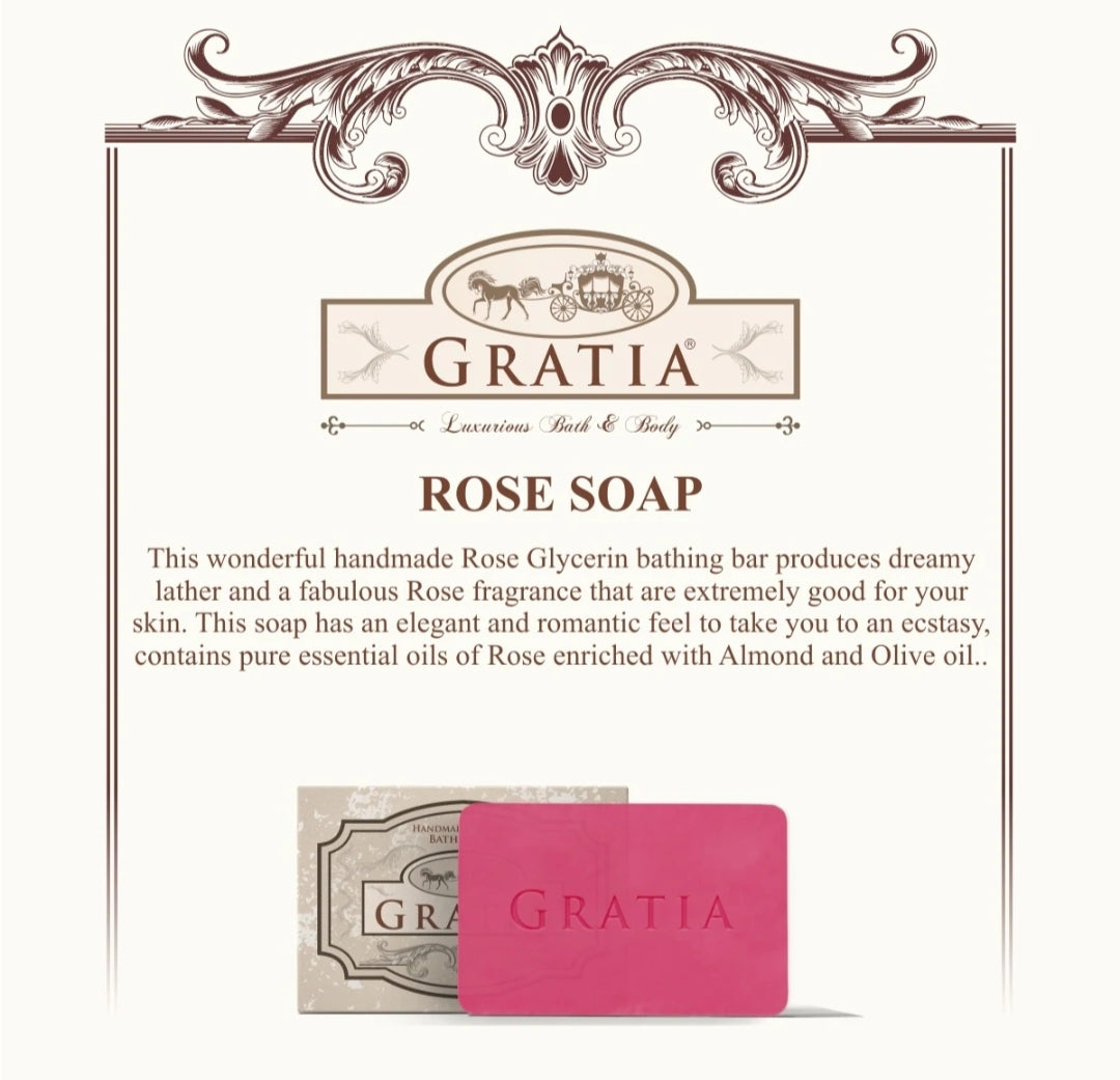 Gratia Handmade Glycerin Soap – Rose (Gulab) | Luxury Floral Fragrance Bathing Bar (125g)