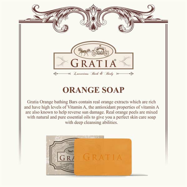 Gratia Handmade Glycerin Soap – Orange Extract | Luxury Fragrance Bathing Bar (125g)