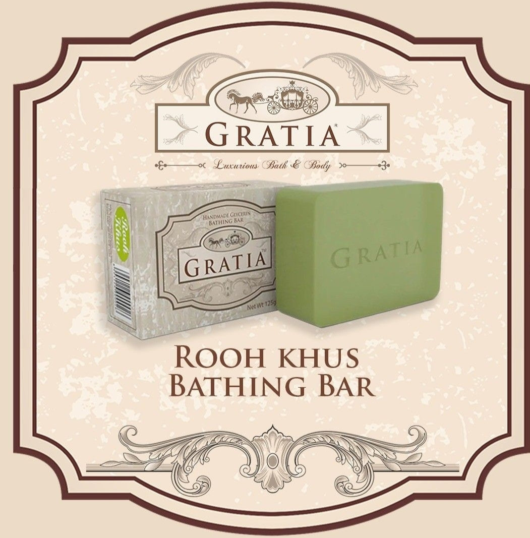 Gratia Handmade Glycerin Soap – Rooh Khus (Vetiver) | Luxury Earthy Fragrance Bathing Bar (125g)
