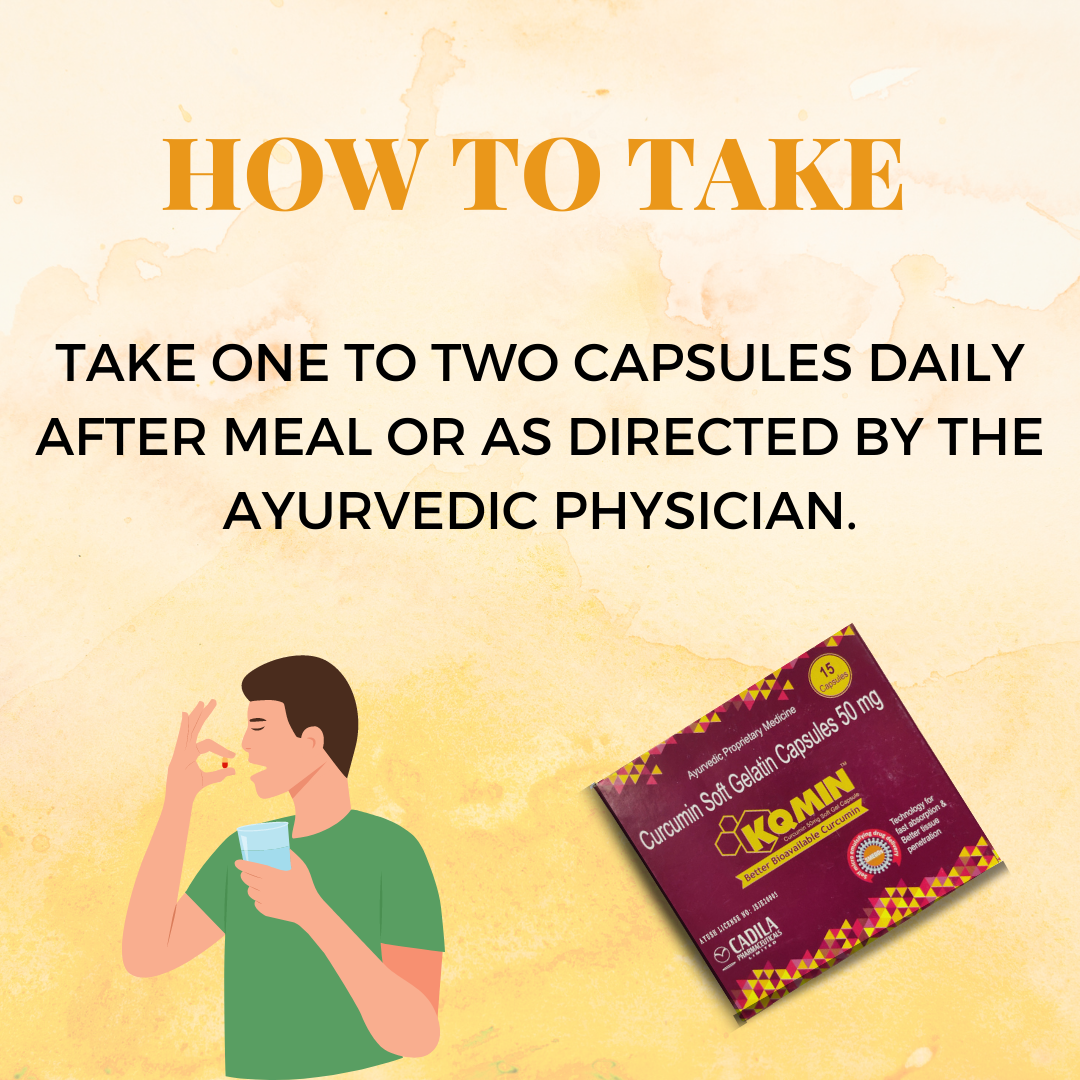 KQMIN Curcumin Soft Gel Capsules (Turmeric/Haridra) – Cadila Pharmaceuticals – 15 Caps