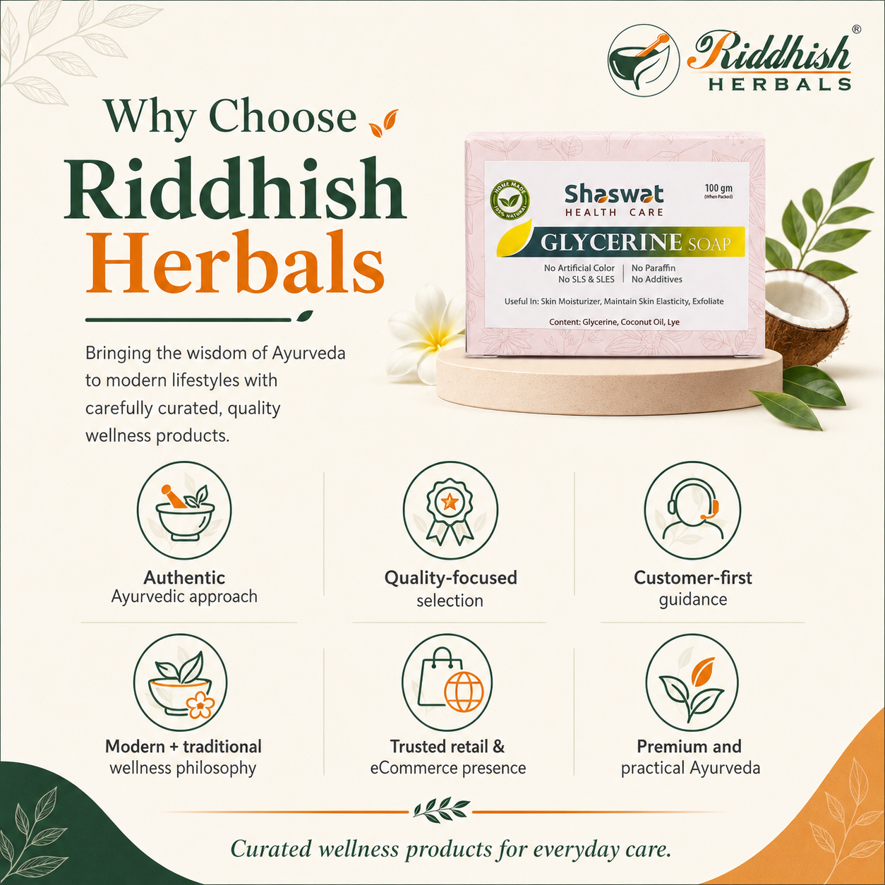 Glycerine Soap | Ayurvedic Handmade Deep Moisturising & Skin Softening Soap | Riddhish Herbals | 100g