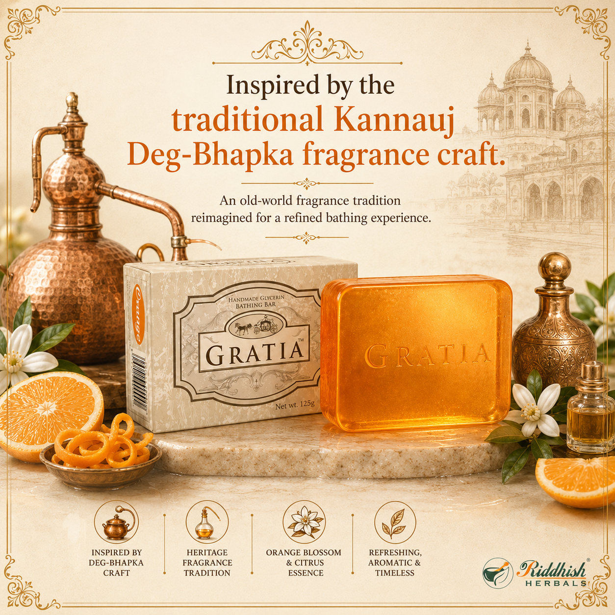Gratia Handmade Glycerin Soap – Orange Extract | Luxury Fragrance Bathing Bar (125g)
