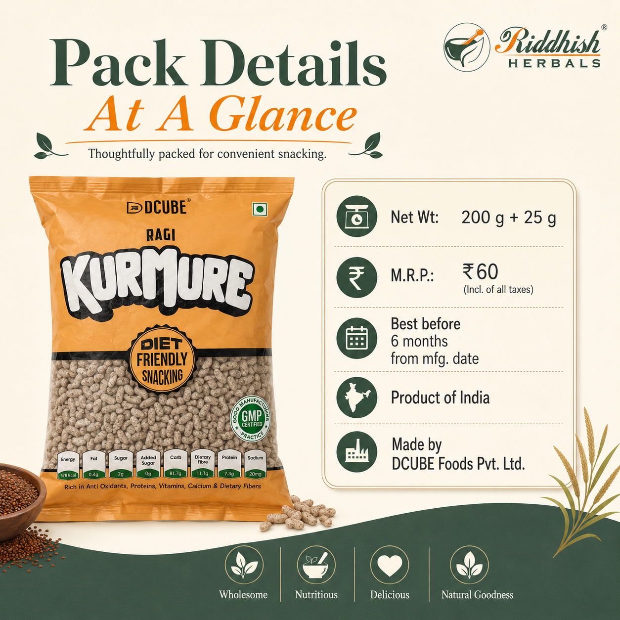 Ragi Mamra 200gm | Finger Millet Puffs | Nutritious Everyday Healthy Snack | Riddhish Herbals