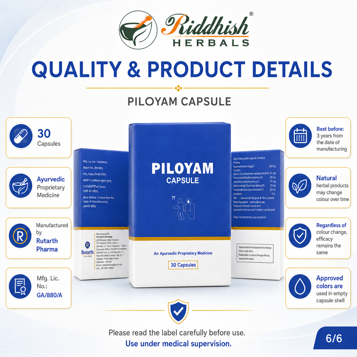 Rutarth Pharma Piloyam Capsule | Saptavimsatika Guggul Suran Ayurvedic
