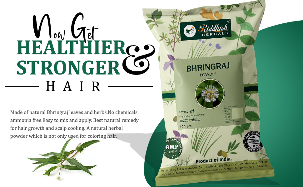 Bhringraj Powder for Hair, Natural Organic Leaves Herbs, Hair Strengthening, Shine, Conditioning 100gm | RIDDHISH HERBALS