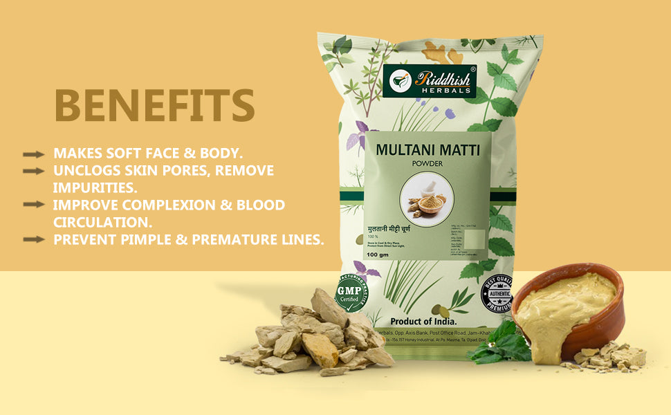 Multani Mitti Powder for Skin & Hair Care  | 100gm | Riddhish Herbals