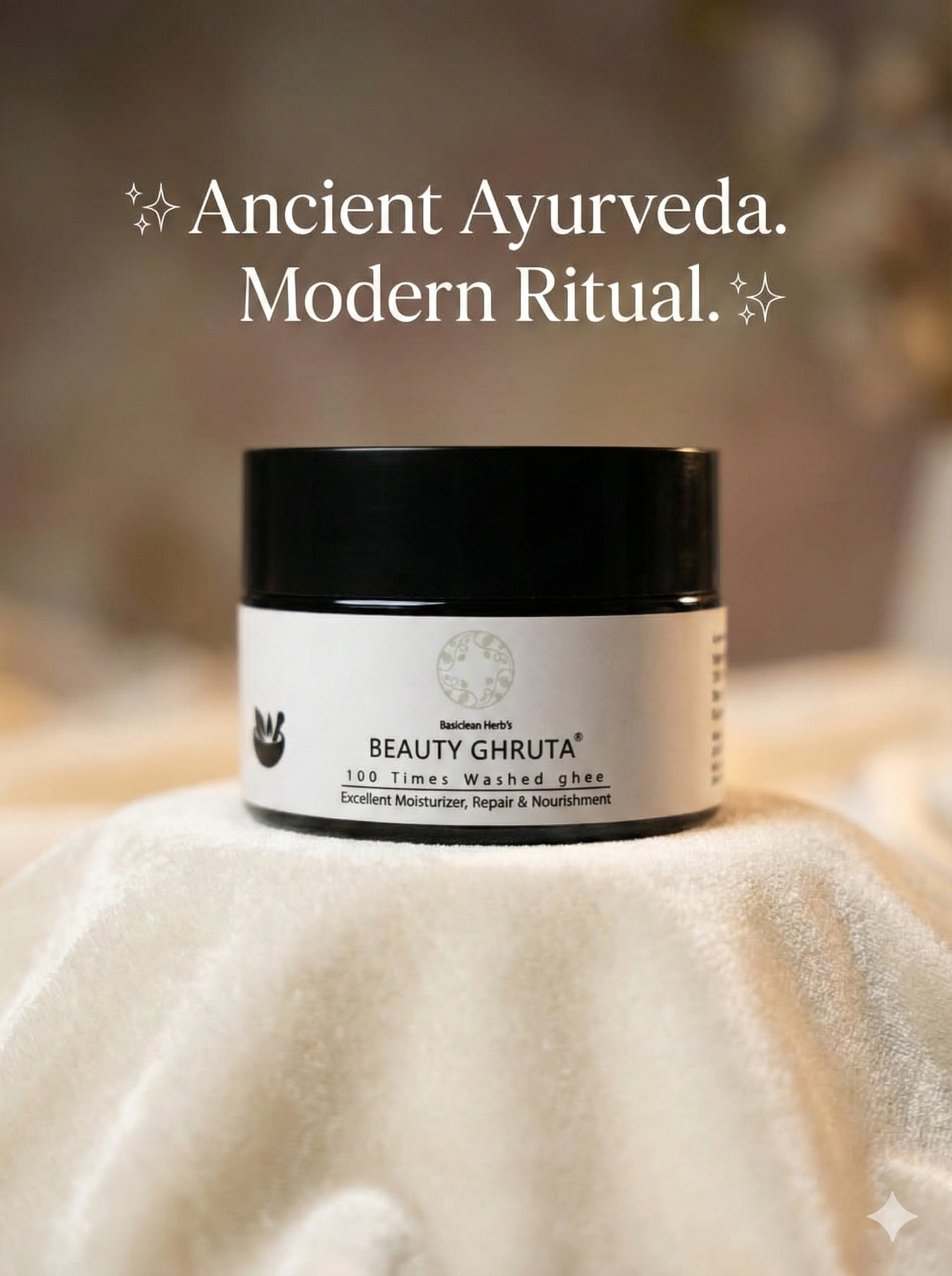 Basiclean Herb’s Beauty Ghruta Cream | 100x Washed Ghee | Shat Dhaut Ghrut | 25gm | Riddhish Herbals