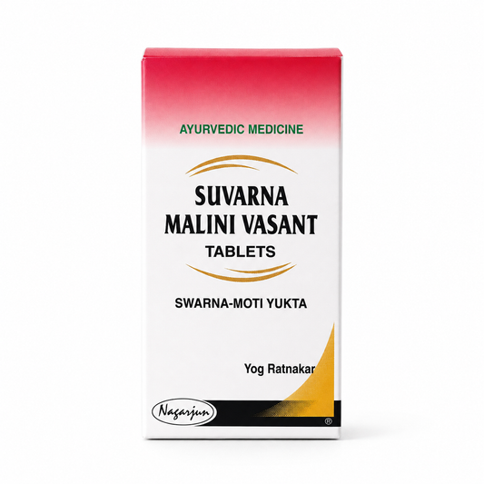 Suvarna Malini Vasant (Swarna-Moti Yukta) tablet — Nagarjun Pharmaceuticals, 10 tab pack | Riddhish Herbals