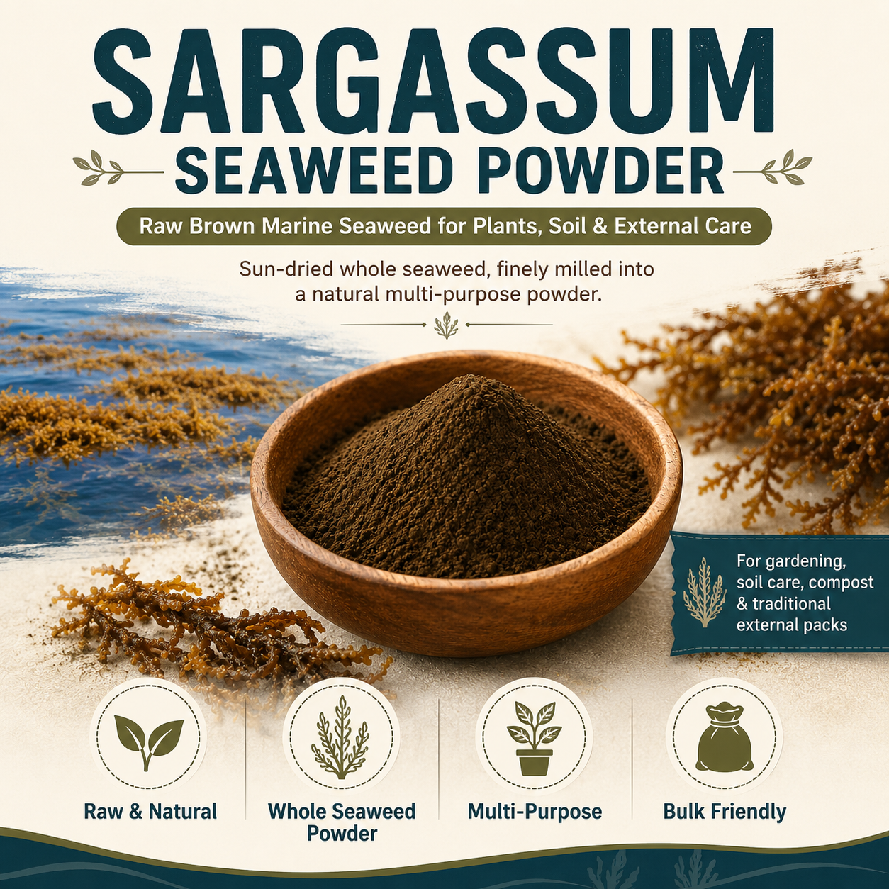 Sargassum seaweed powder for soil conditioning and compost | Riddhish Herbals
