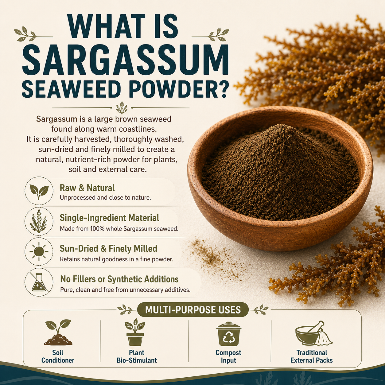Sargassum seaweed powder for organic gardening and healthy soil | Riddhish Herbals
