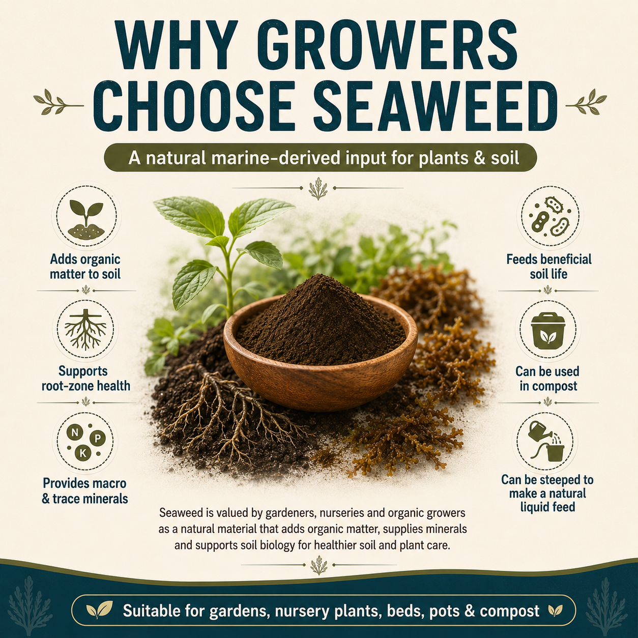 Sargassum wightii brown seaweed powder, raw natural soil input | Riddhish Herbals