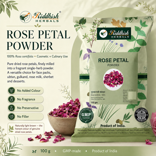 Rose Petal Powder (Gulab Phool Churna) 100g pack — Rosa centifolia — Riddhish Herbals