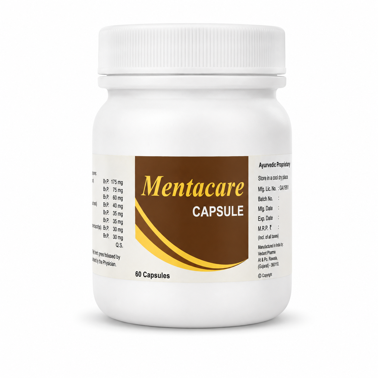 Mentacare Capsules 60 Cap | Therachem Herbals | Ayurvedic Mind & Cognitive Wellness Supplement