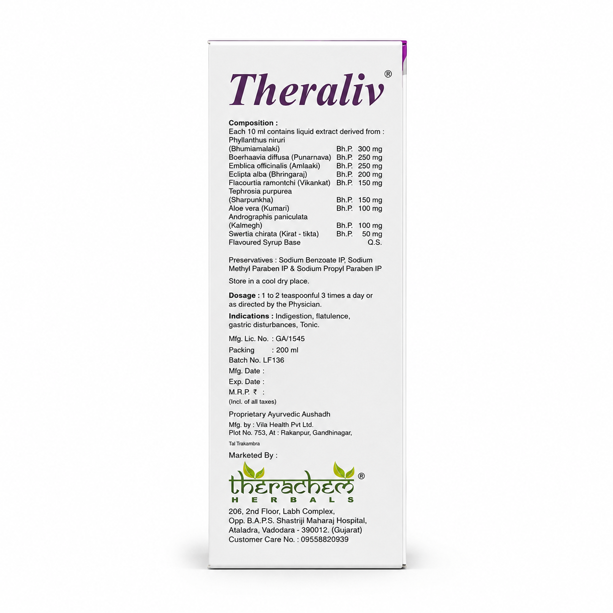 Theraliv Syrup 200ml | Therachem Herbals | Ayurvedic Liver & Digestive Wellness Syrup