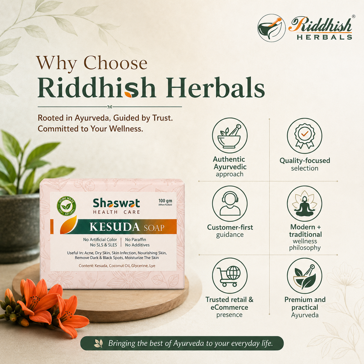 Kesuda Handmade Soap 100gm | Butea monosperma | Natural Palash Flower Soap for Gentle Skin Cleansing & Nourishment