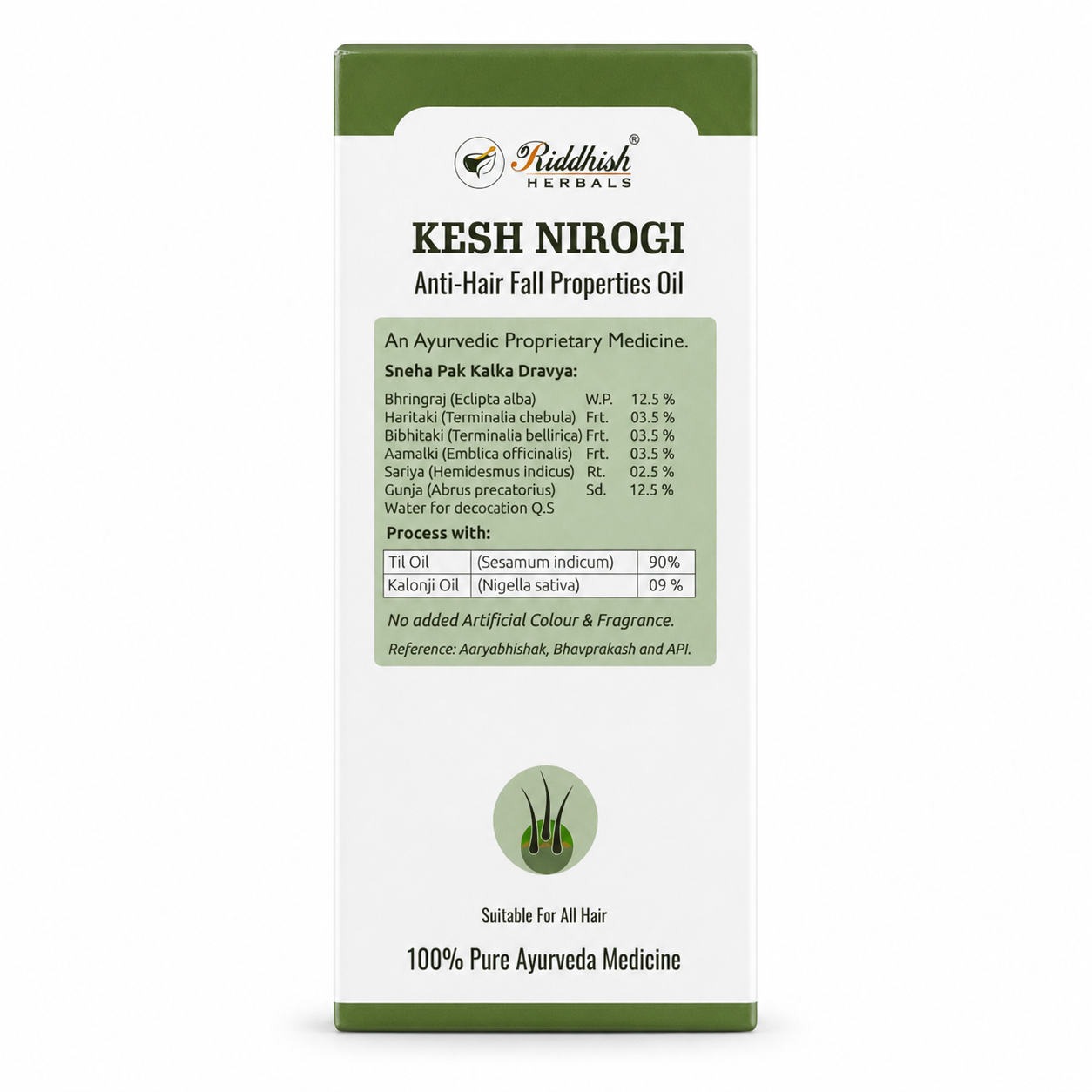 Kesh Nirogi Anti-Hair Fall Oil fortified with 6 herbs — sesame & black seed oil 100ml | Riddhish Herbals