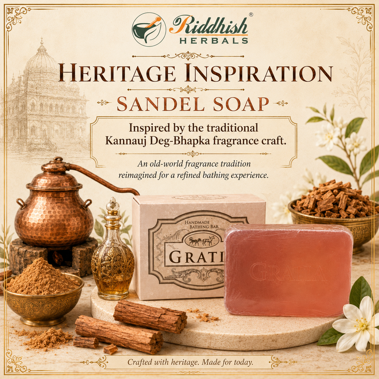 Gratia Handmade Glycerin Soap – Sandalwood (Chandan) | Luxury Classic Fragrance Bathing Bar (125g)