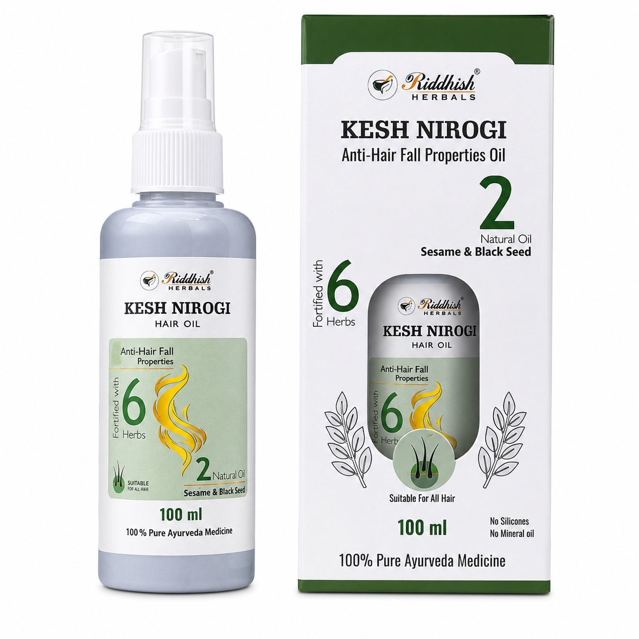 Kesh Nirogi Anti-Hair Fall Oil | Bhringraj & Gunja Ayurvedic Hair Oil 100ml | Riddhish Herbals