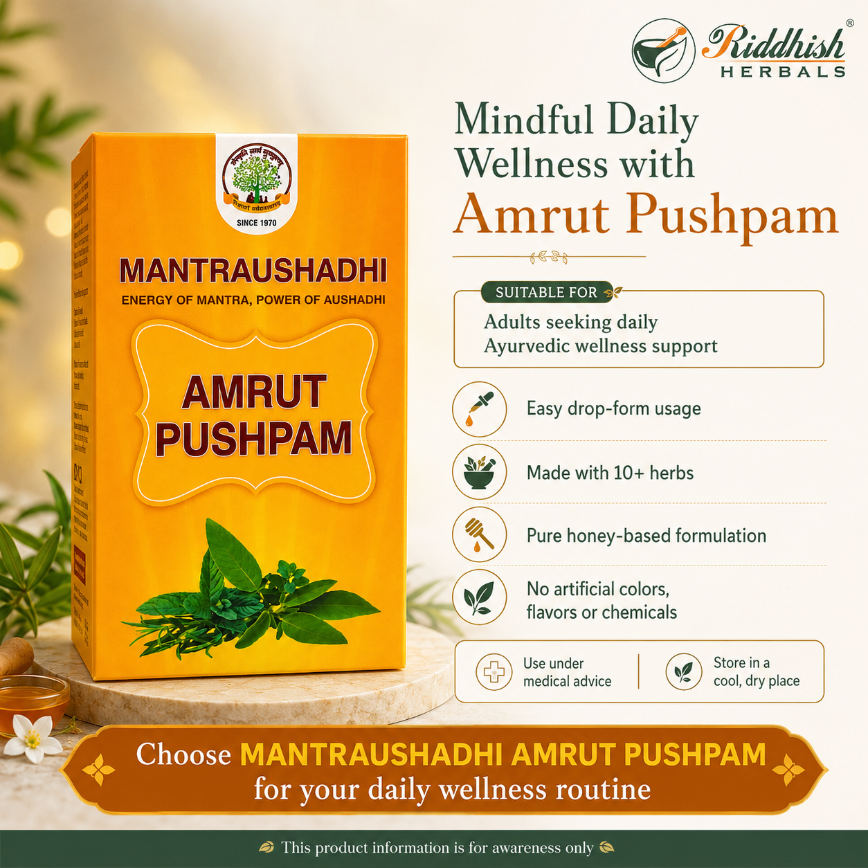 MANTRAUSHADHI AMRUT PUSHPAM 30ML - ENERGY OF MANTRA, POWER OF AUSHADHI