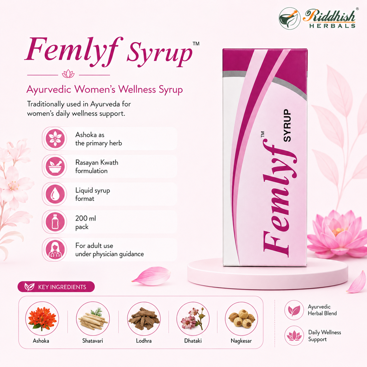 Femlyf Syrup 200ml | Therachem Herbals | Ayurvedic Women's Wellness & Uterine Health Syrup