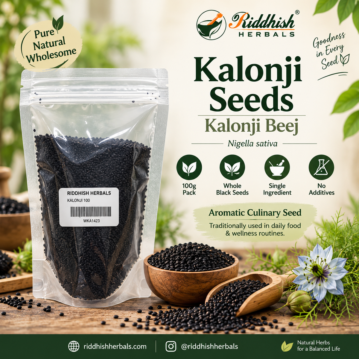 Kalonji Seeds (Black Seed / Krishna Jiraka) – Nigella sativa – Riddhish Herbals – 100g