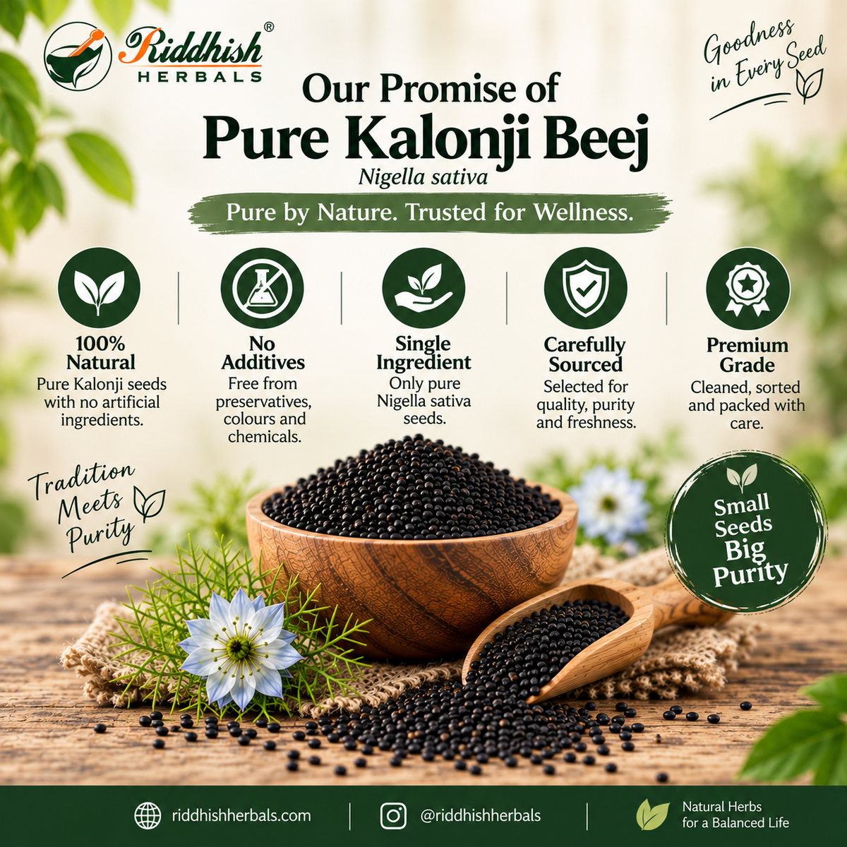 Kalonji Seeds (Black Seed / Krishna Jiraka) – Nigella sativa – Riddhish Herbals – 100g