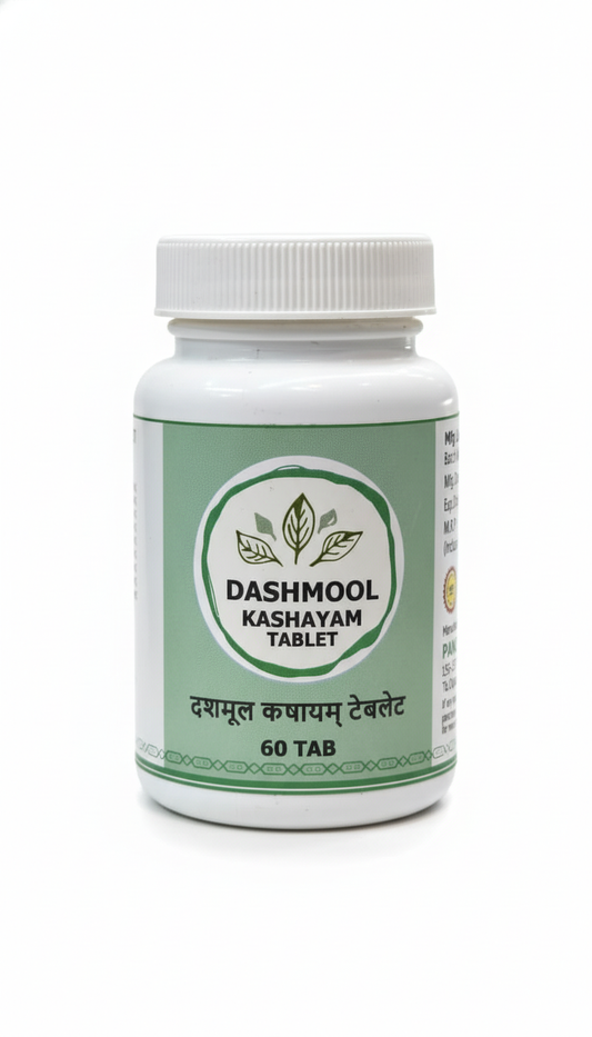 Dashmool Kashayam Tablets 60 Tab pack front — Panchamrut Herbals ten-root Dashamoola | Riddhish Herbals