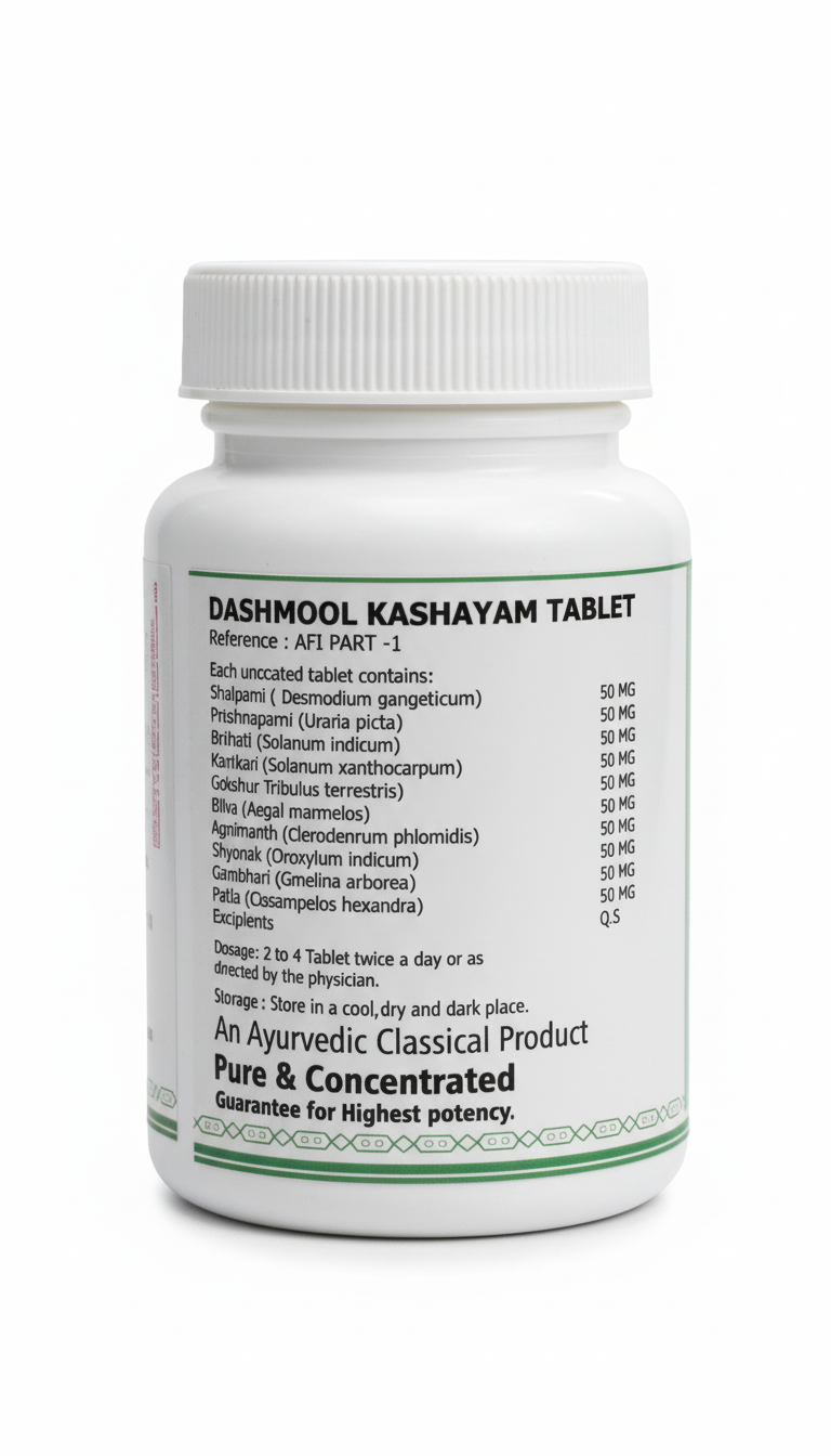 Dashmool Kashayam Tablets label detail — AFI Part-I reference, Panchamrut Herbals | Riddhish Herbals