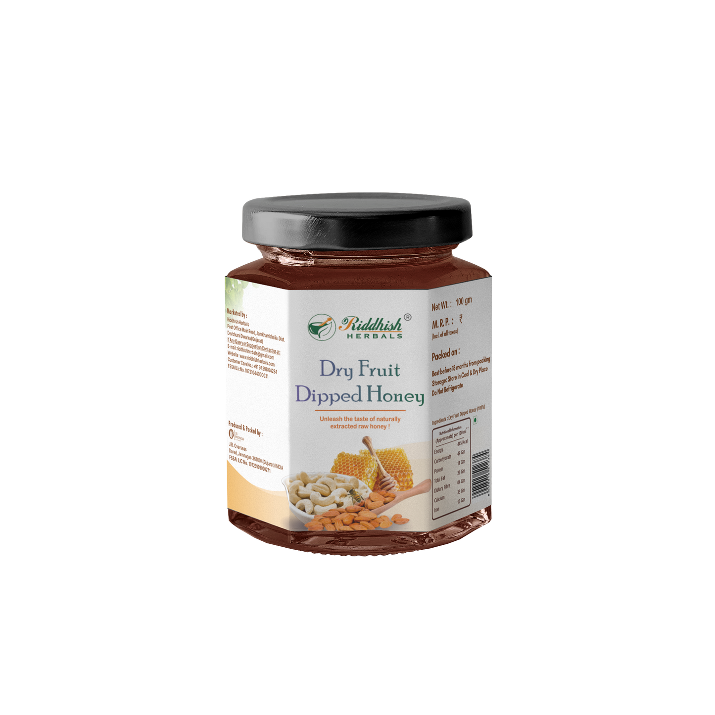Riddhish Herbals Dryfruit Dipped Organic Honey | Cashew and Almond