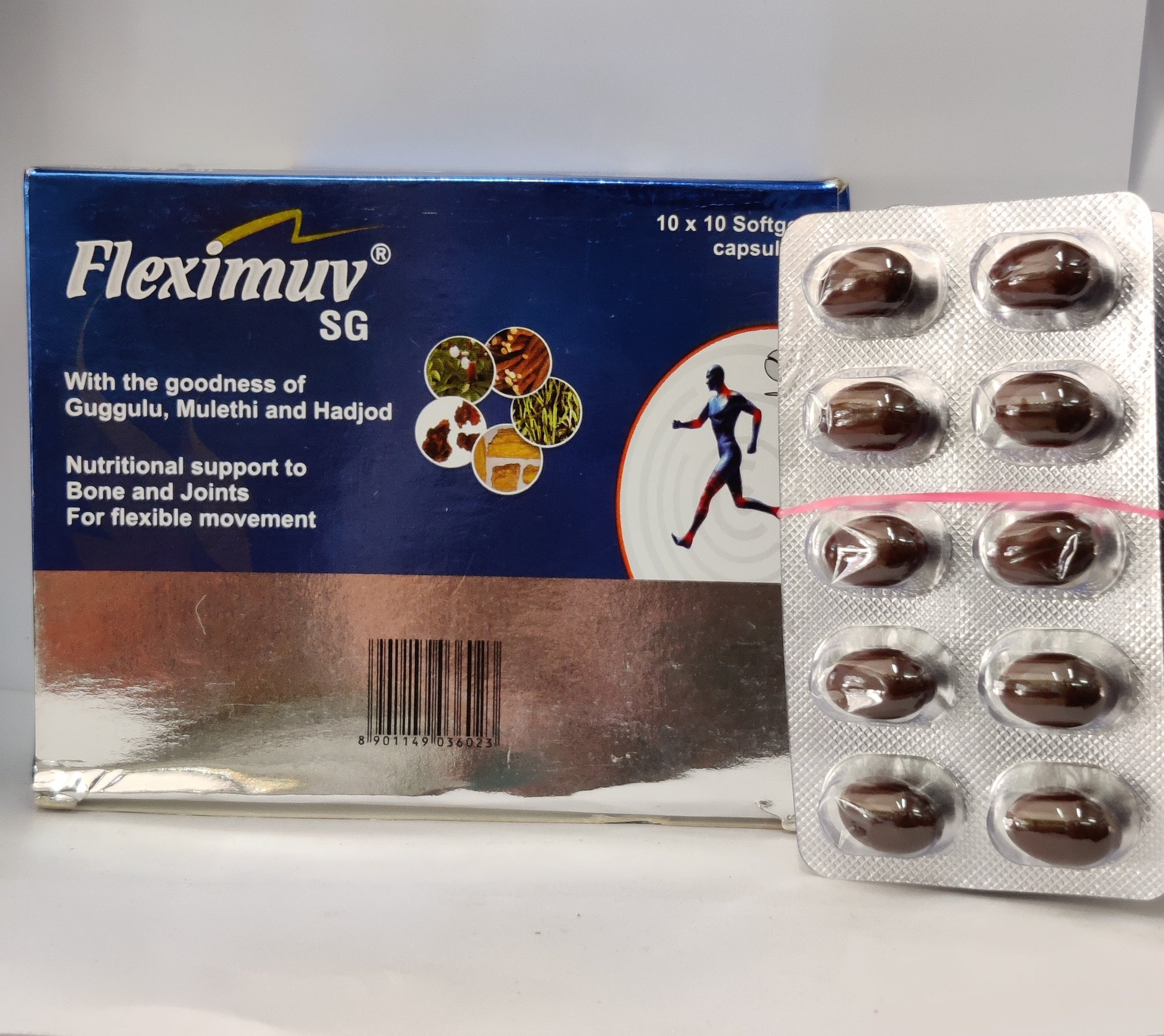 Fleximuv SG soft-gel capsules front pack — Cadila / ChezGreen, 10 Softgel Capsules | Riddhish Herbals