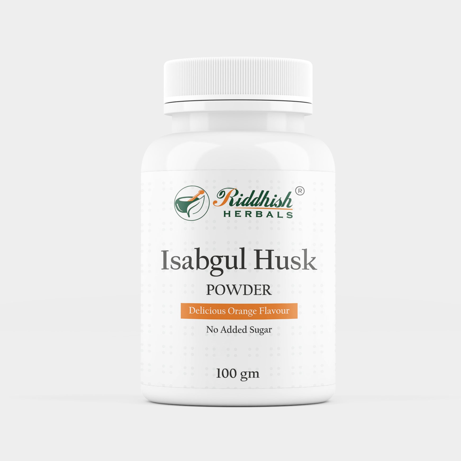 Isabgul Husk Powder orange flavour, psyllium (Plantago ovata) dietary fibre — Riddhish Herbals 100g