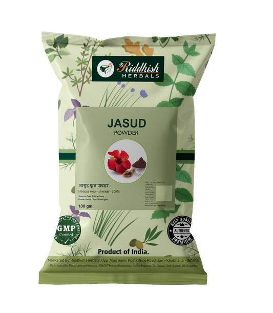 Jasud Powder (Hibiscus sabdariffa) | Ayurvedic Hibiscus Powder for Hair & Skin Wellness | Riddhish Herbals | 100g