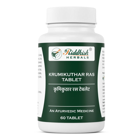 Krumikuthar Ras Tablet bottle, 60 tablets — Riddhish Herbals | Ayurvedic Rasa