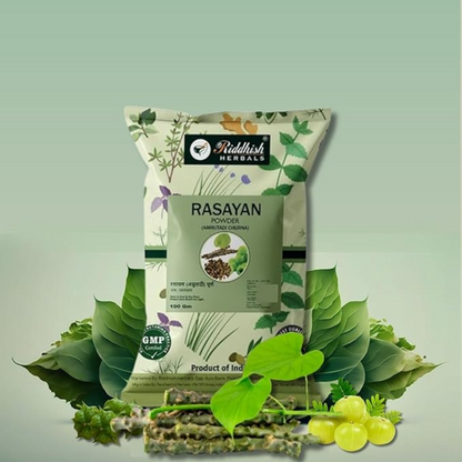 Organic Rasayan Churna (Amrutadi Churna) | COMBINATION OF Guduchi (Giloy), Gokshura, Amla Ayurvedic Powder – For Digestion & Immunity Booster