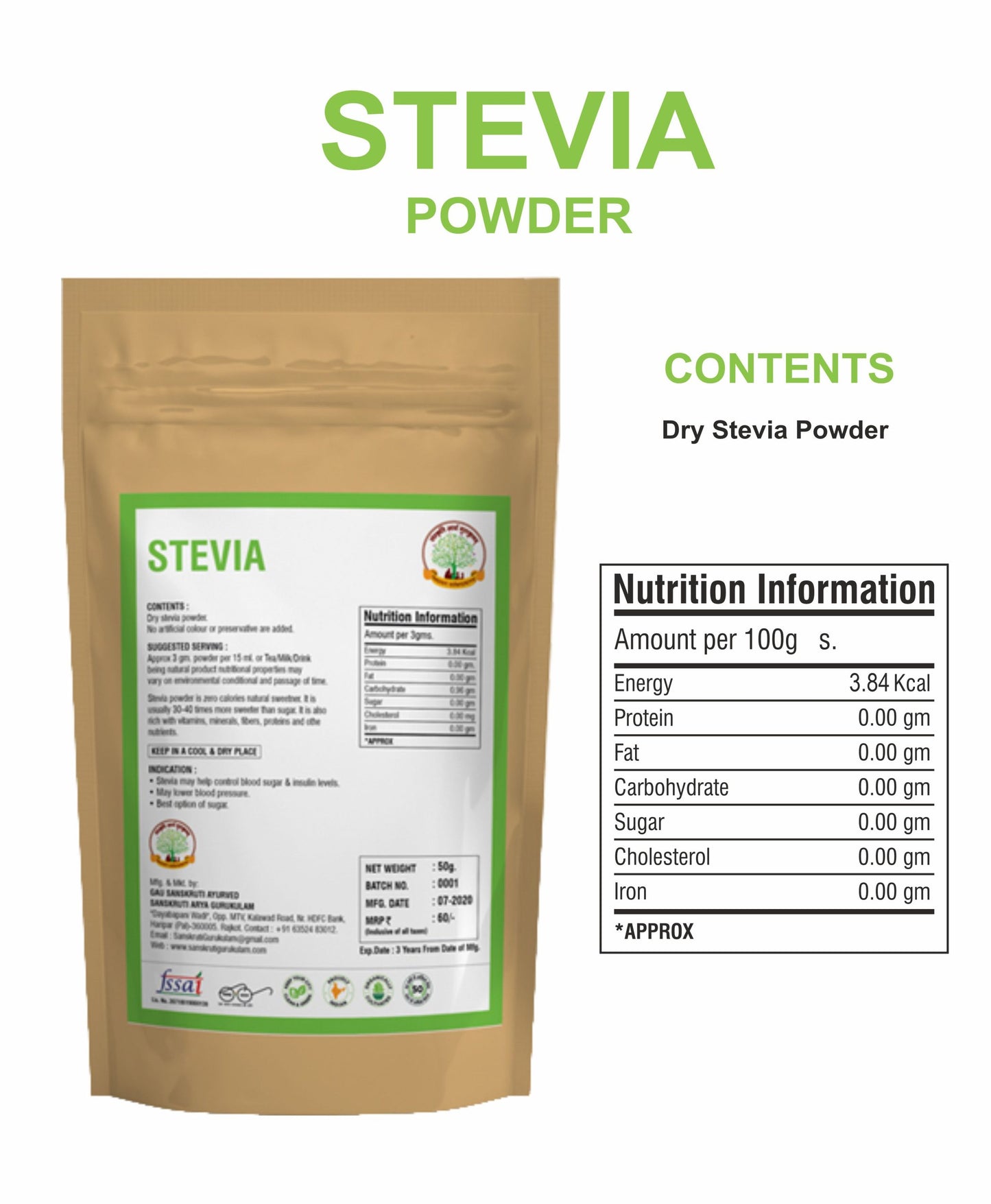 MANTRAUSHADHI STEVIA POWDER 50 GM