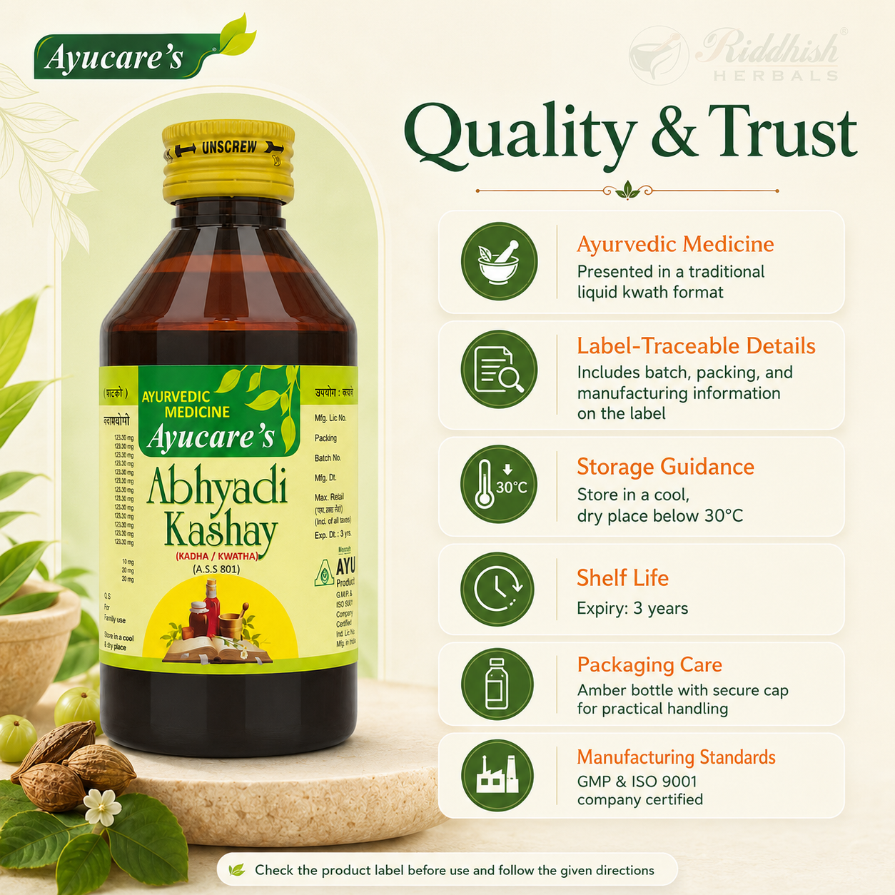 Abhayadi Kashay quality and trust — Ayucare 200ml | Riddhish Herbals