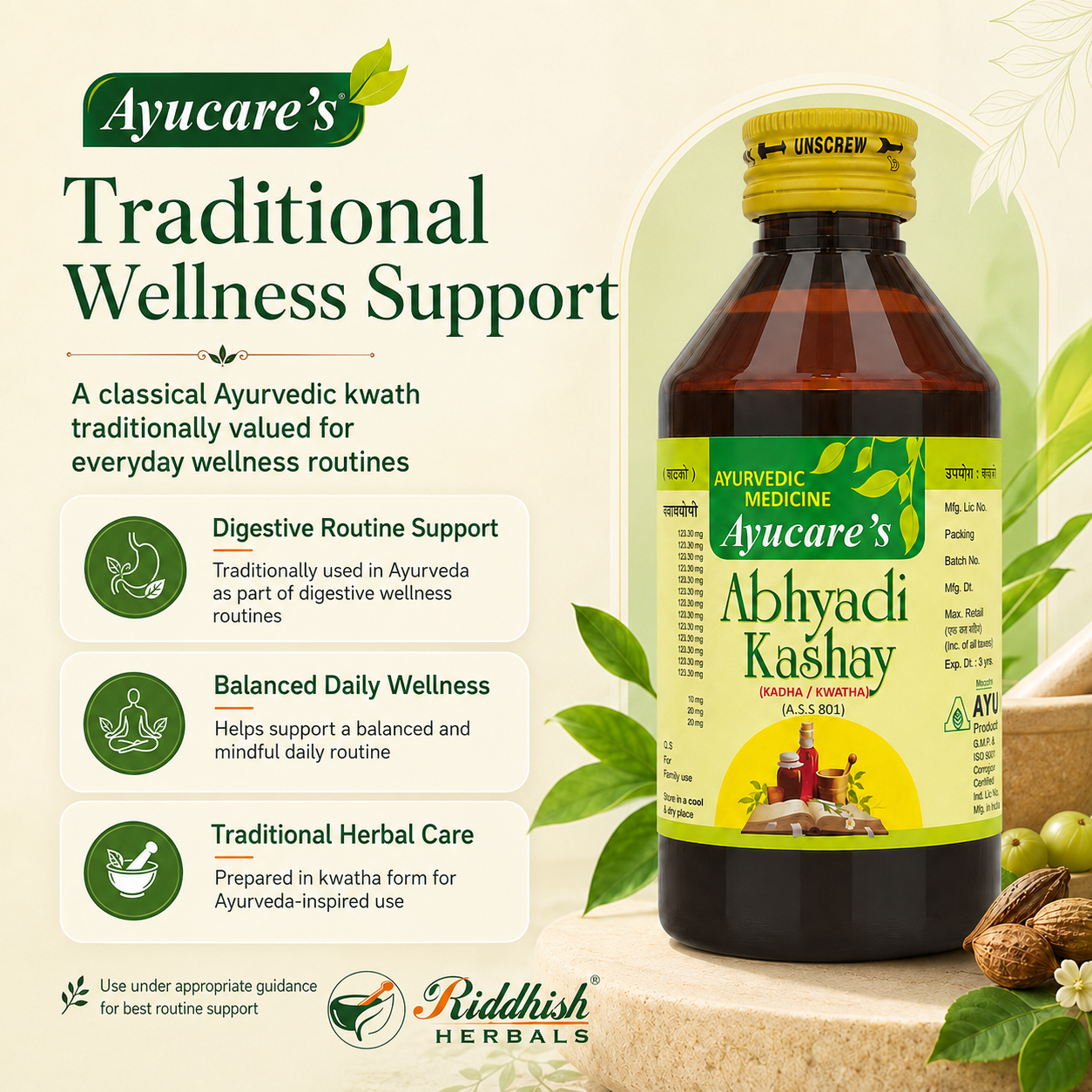 Abhayadi Kashay wellness support — Ayucare 200ml | Riddhish Herbals