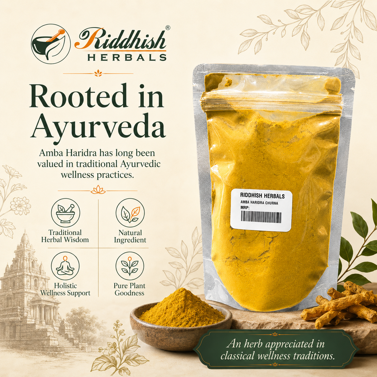 Amba Haridra Churna rooted in Ayurveda infographic