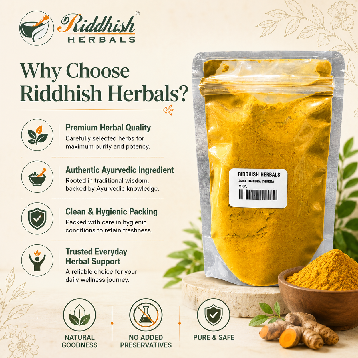 Why choose Riddhish Herbals Amba Haridra Churna infographic