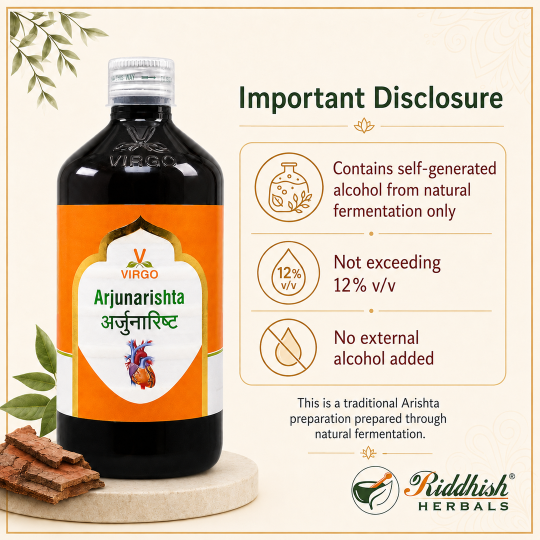 Arjunarishta self generated alcohol natural fermentation not exceeding 12 percent v/v disclosure infographic