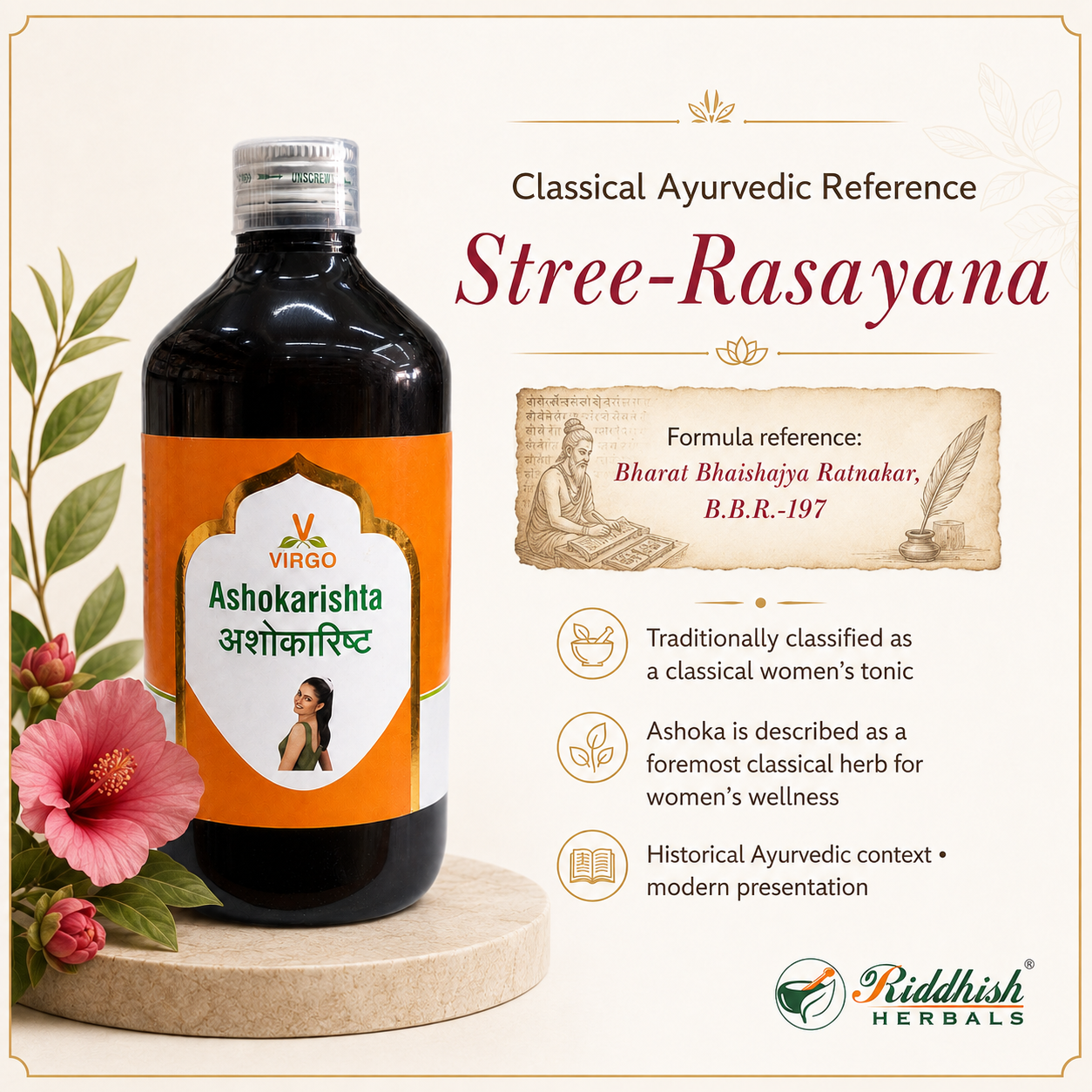 Ashokarishta classical Ayurvedic reference Stree-Rasayana Bharat Bhaishajya Ratnakar BBR 197 infographic