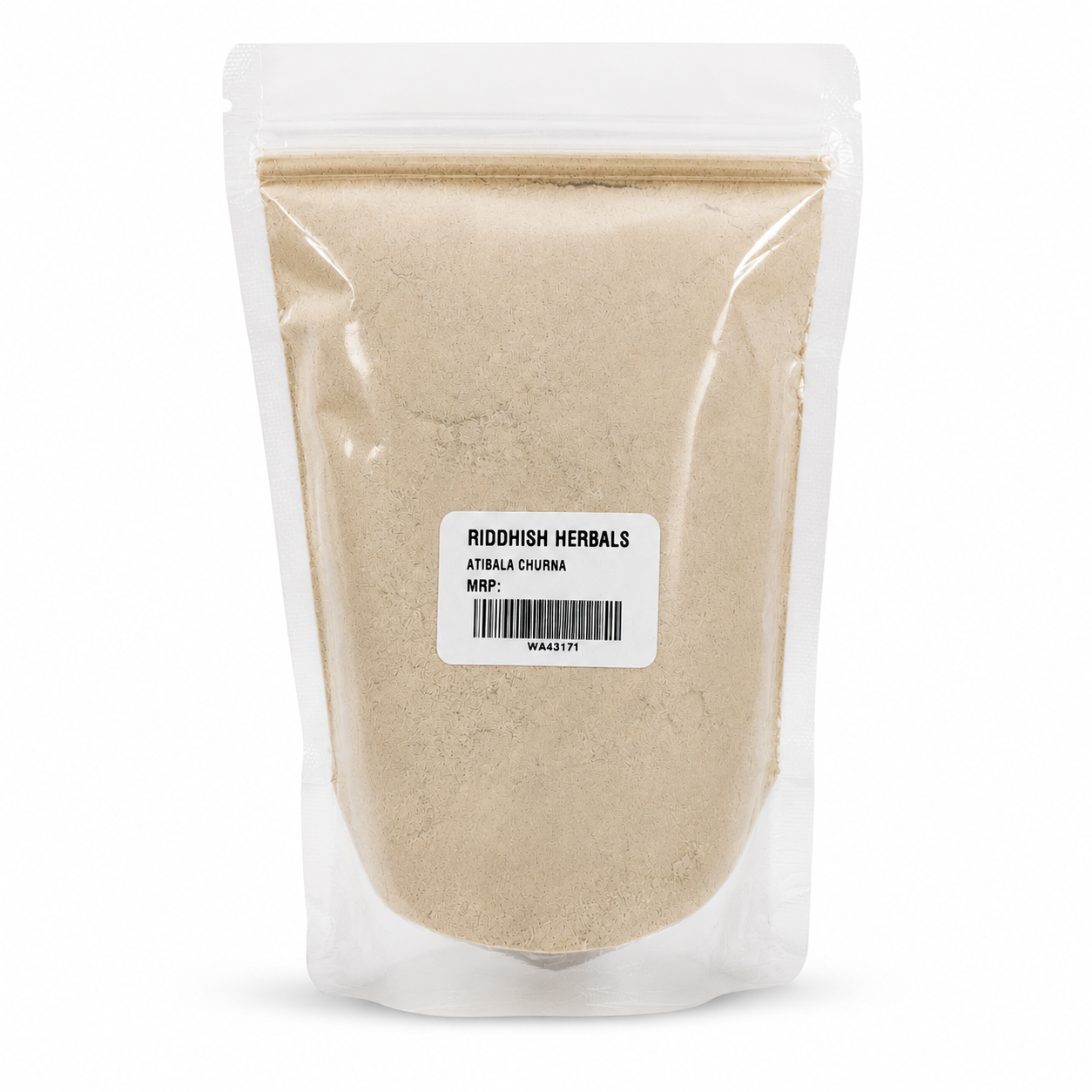 Atibala Churna Riddhish Herbals front pouch mockup with MRP value removed