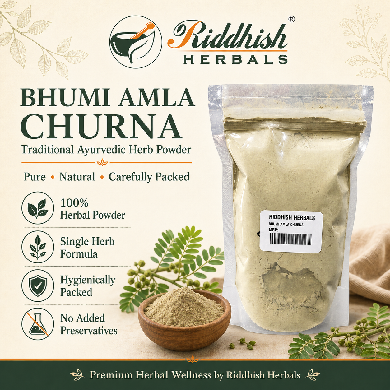Riddhish Herbals Bhumi Amla Churna hero infographic