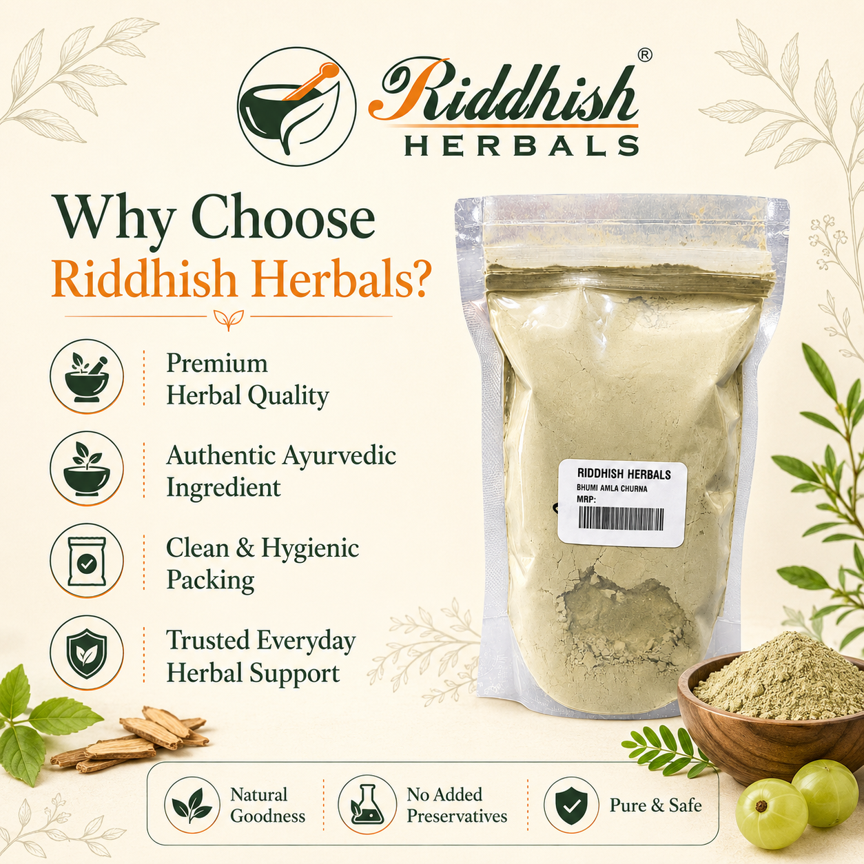 Why choose Riddhish Herbals Bhumi Amla Churna infographic