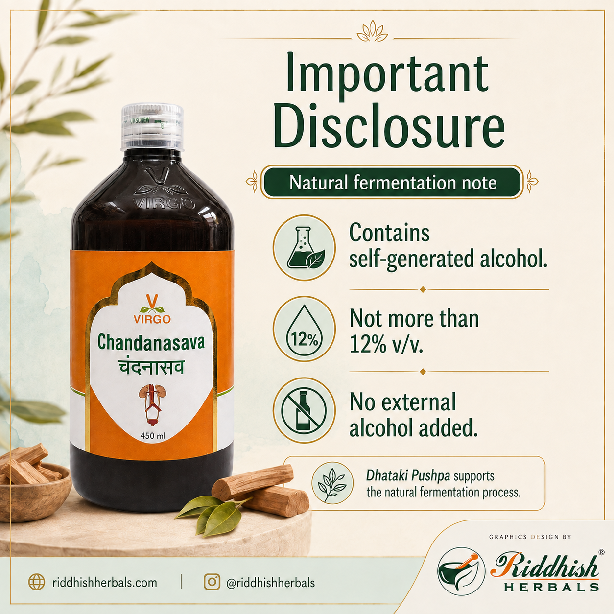 Chandanasava Virgo self-generated alcohol important disclosure infographic