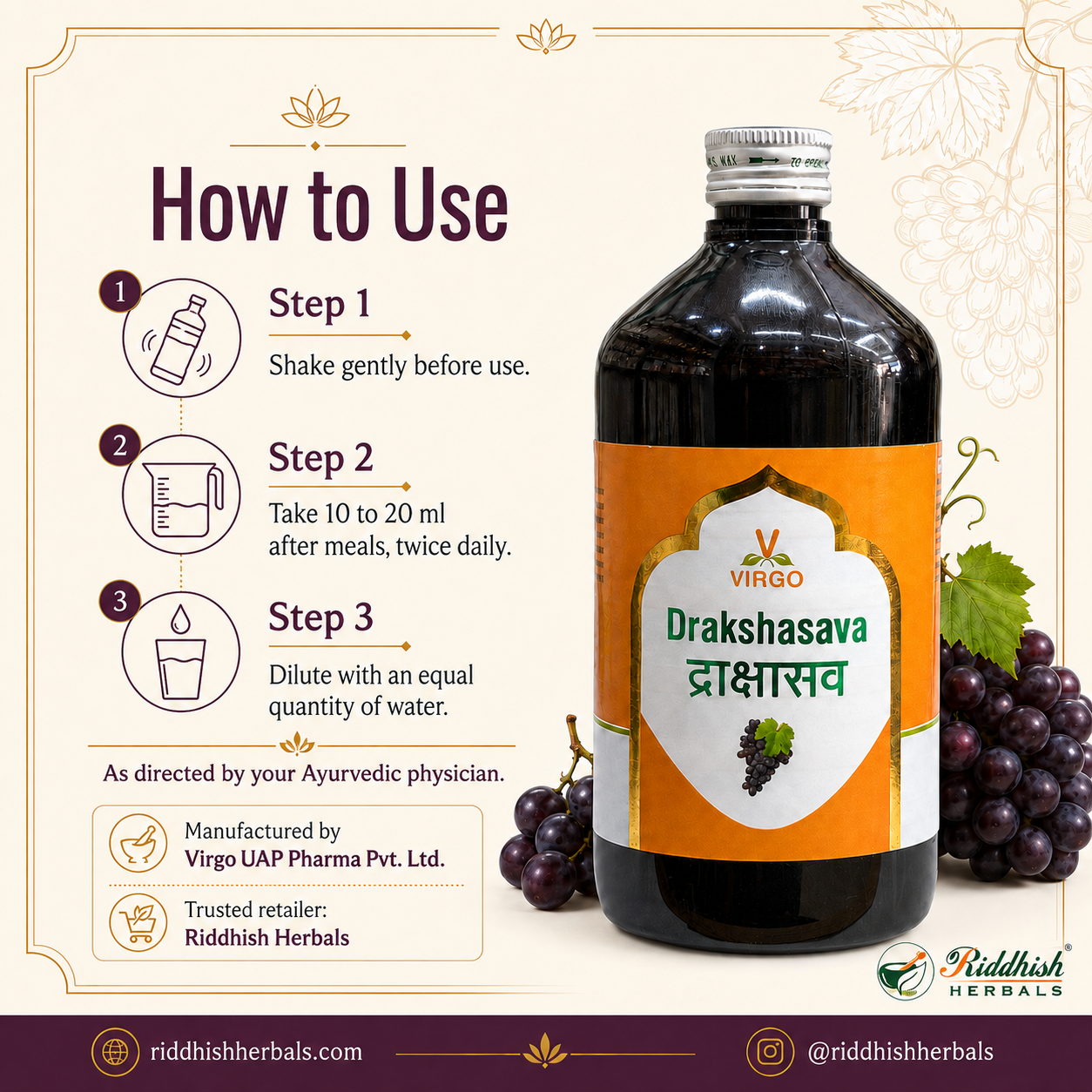 Drakshasava Virgo traditional usage guidance how to use infographic