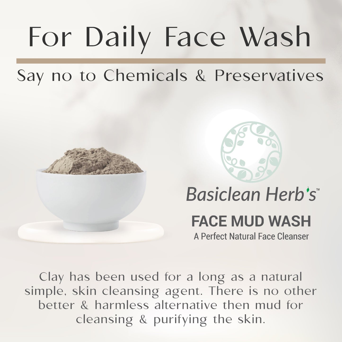 Basiclean Herb's Mud Face Wash | Herbal Face wash powder | For Bright and Clear Skin | RIDDHISH HERBALS