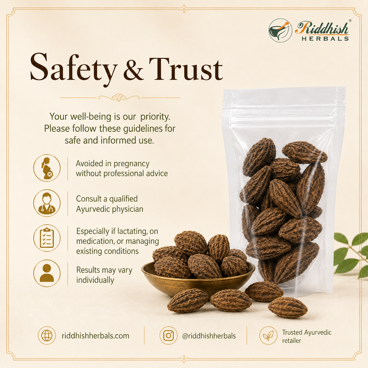 Harde Akhi Moti safety and trust consult qualified Ayurvedic physician pregnancy lactation medication results may vary infographic
