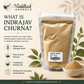 What is Indrajav Churna infographic showing Ayurvedic herbal powder made from Indrajav herb in fine churna texture
